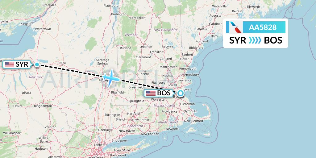 AA5828 American Airlines Flight Map: Syracuse to Boston