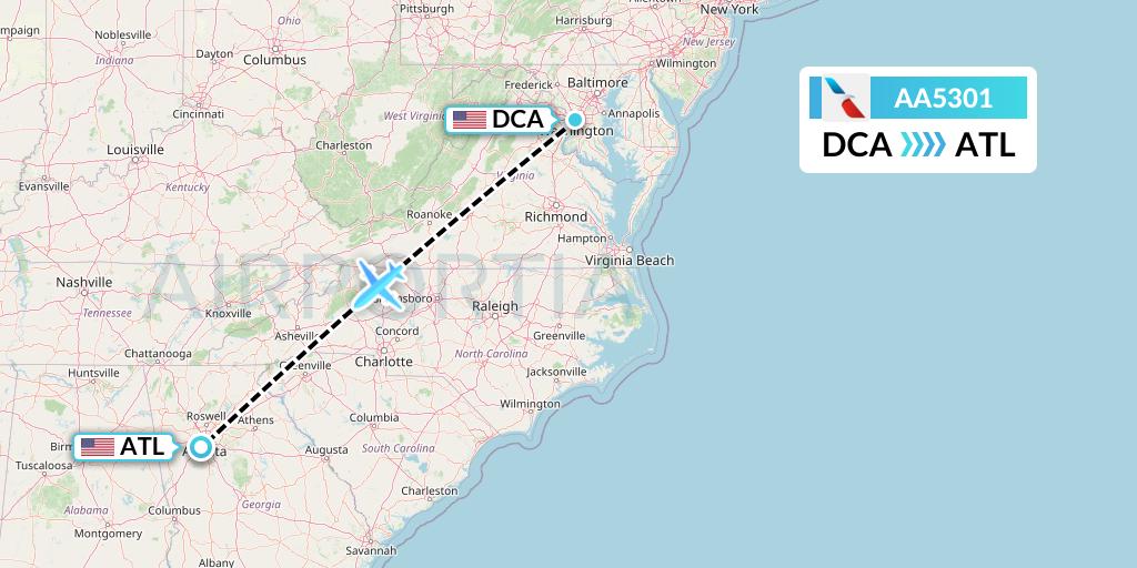 AA5301 American Airlines Flight Map: Washington to Atlanta
