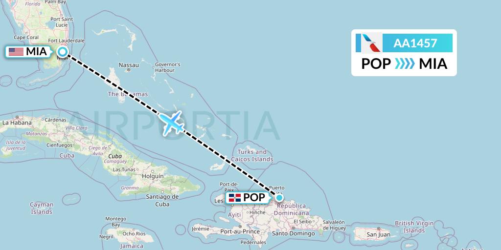 AA1457 American Airlines Flight Map: Puerto Plata to Miami