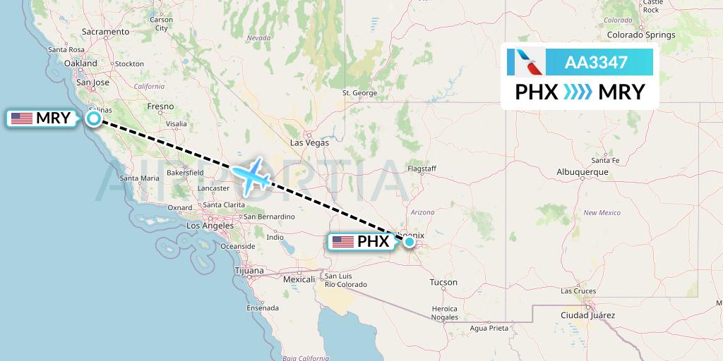 AA3347 American Airlines Flight Map: Phoenix to Monterey