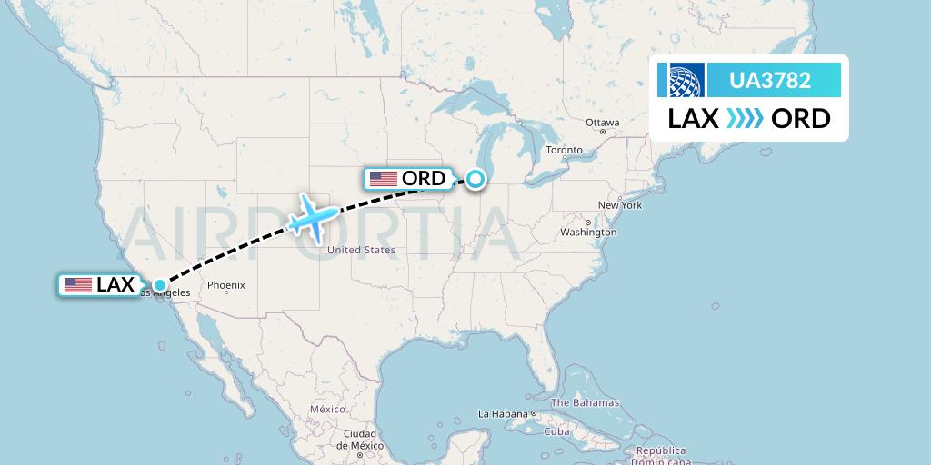 UA3782 United Airlines Flight Map: Los Angeles to Chicago