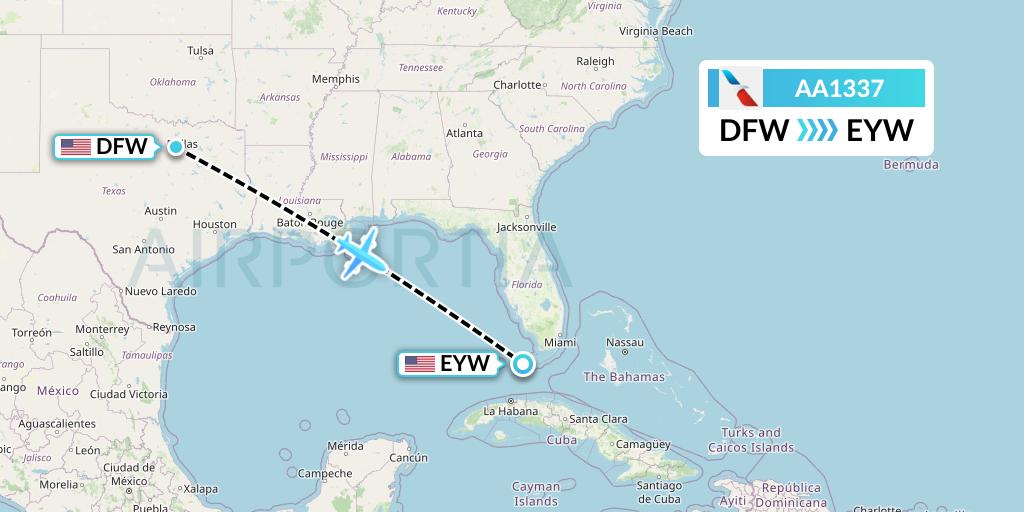 AA1337 American Airlines Flight Map: Dallas to Key West