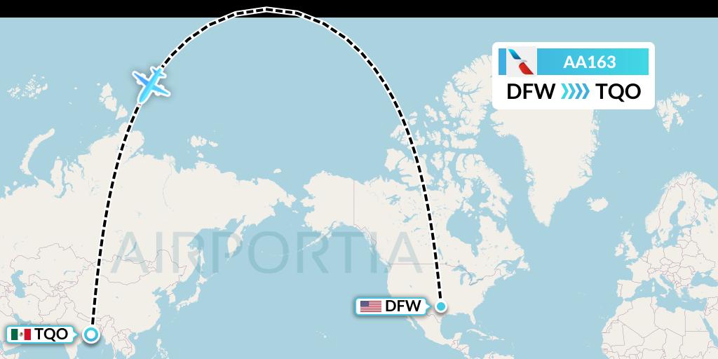 AA163 American Airlines Flight Map: Dallas to Tulum