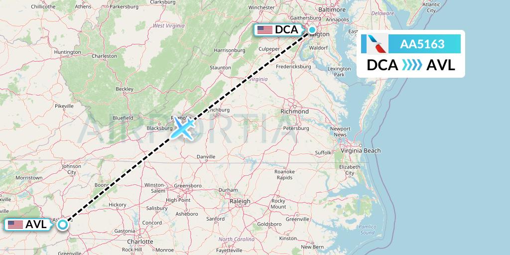AA5163 American Airlines Flight Map: Washington to Asheville