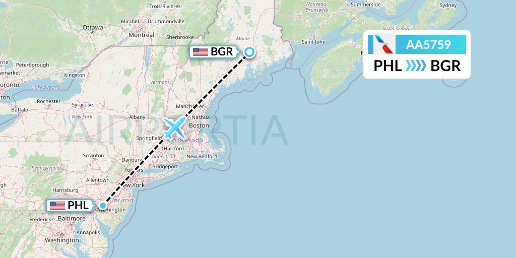 AA5759 American Airlines Flight Map: Philadelphia to Bangor