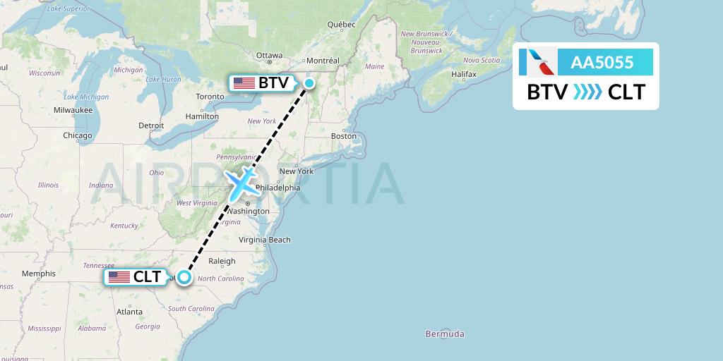 AA5055 American Airlines Flight Map: Burlington to Charlotte