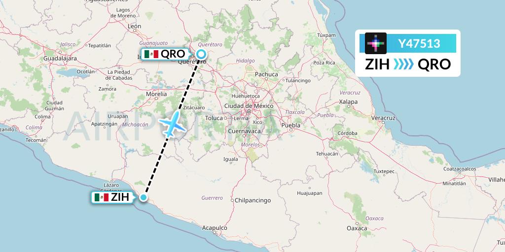 Y47513 Volaris Flight Map: Zihuatanejo to Queretaro
