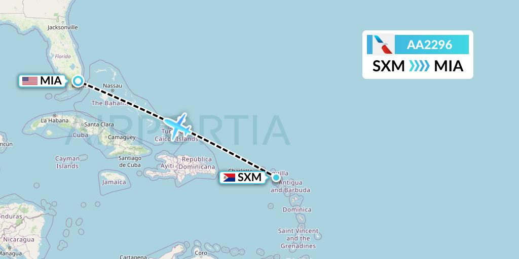 AA2296 American Airlines Flight Map: Sint Maarten to Miami