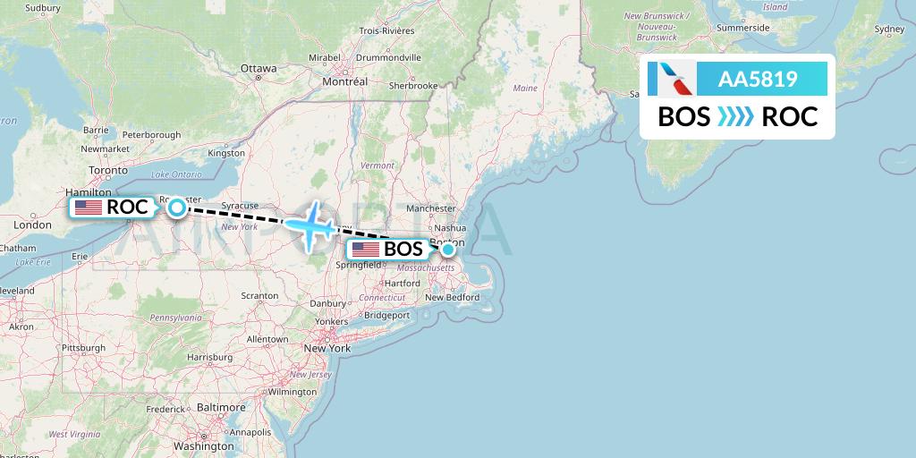 AA5819 American Airlines Flight Map: Boston to Rochester