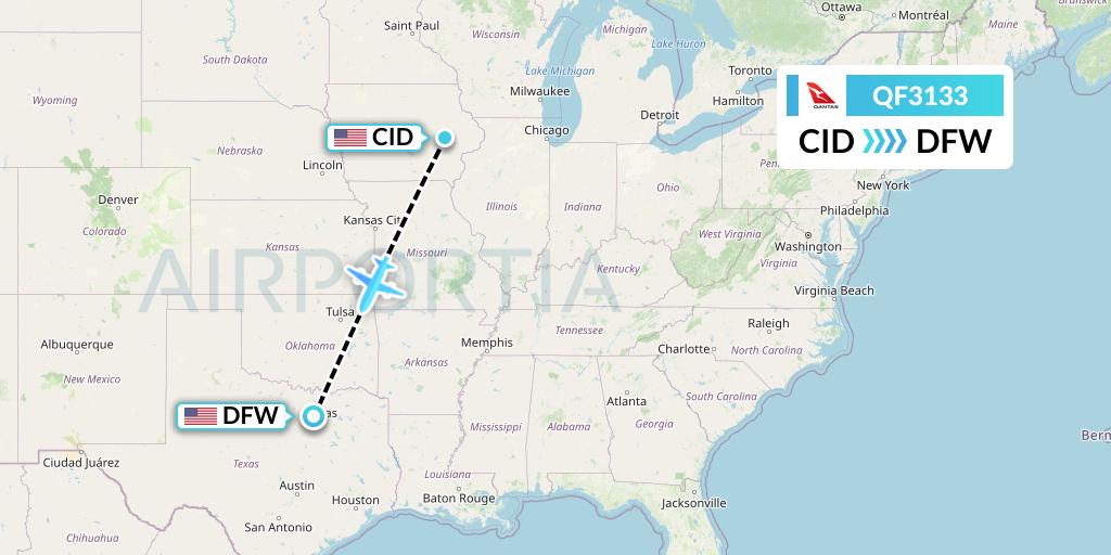 QF3133 Qantas Flight Map: Cedar Rapids to Dallas