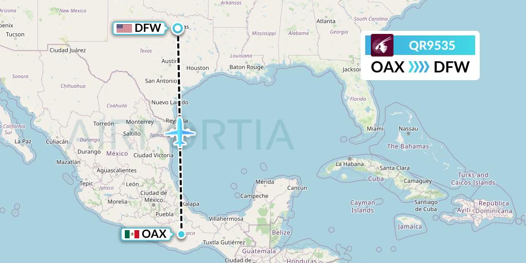 QR9535 Qatar Airways Flight Map: Oaxaca to Dallas