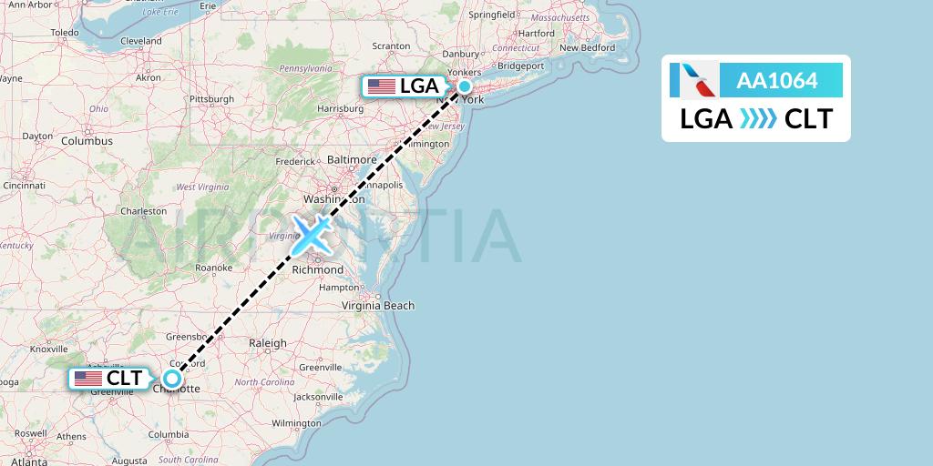 AA1064 American Airlines Flight Map: New York to Charlotte