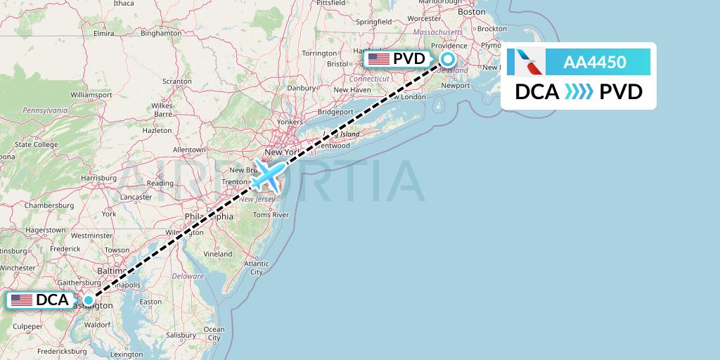 AA4450 American Airlines Flight Map: Washington to Providence
