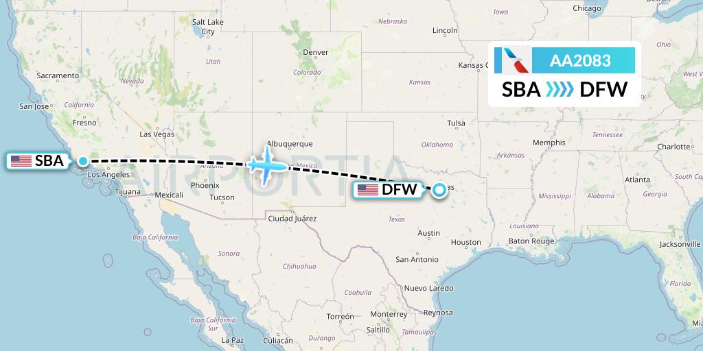 AA2083 American Airlines Flight Map: Santa Barbara to Dallas