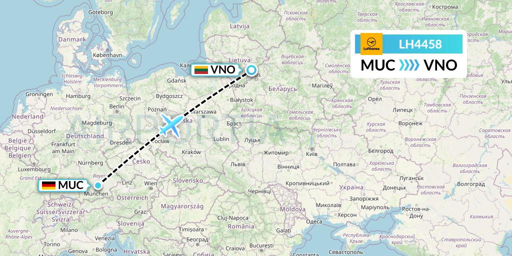LH4458 Lufthansa Flight Map: Munich to Vilnius