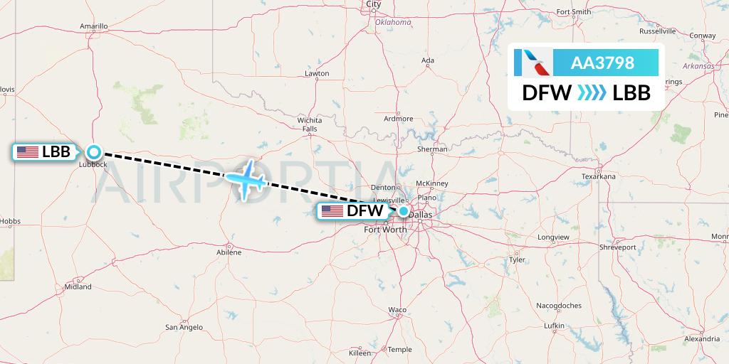 AA3798 American Airlines Flight Map: Dallas to Lubbock