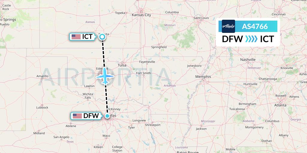 AS4766 Alaska Airlines Flight Map: Dallas to Wichita