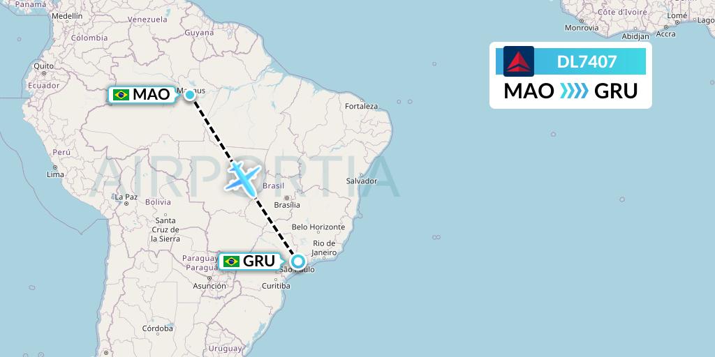 DL7407 Delta Air Lines Flight Map: Manaus to Sao Paulo