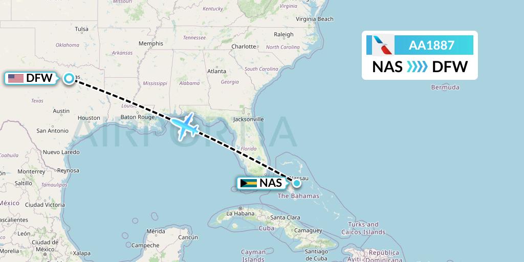 AA1887 American Airlines Flight Map: Nassau to Dallas
