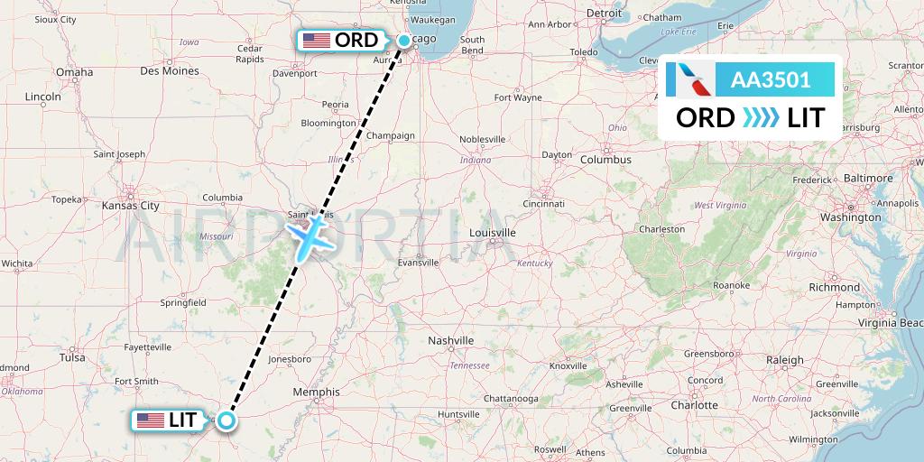 AA3501 American Airlines Flight Map: Chicago to Little Rock