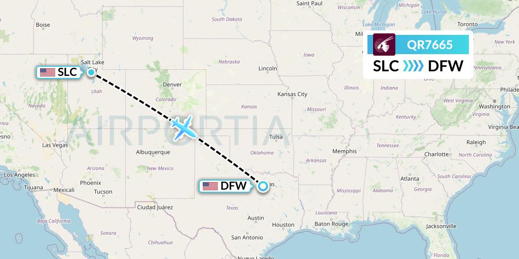 QR7665 Qatar Airways Flight Map: Salt Lake City to Dallas