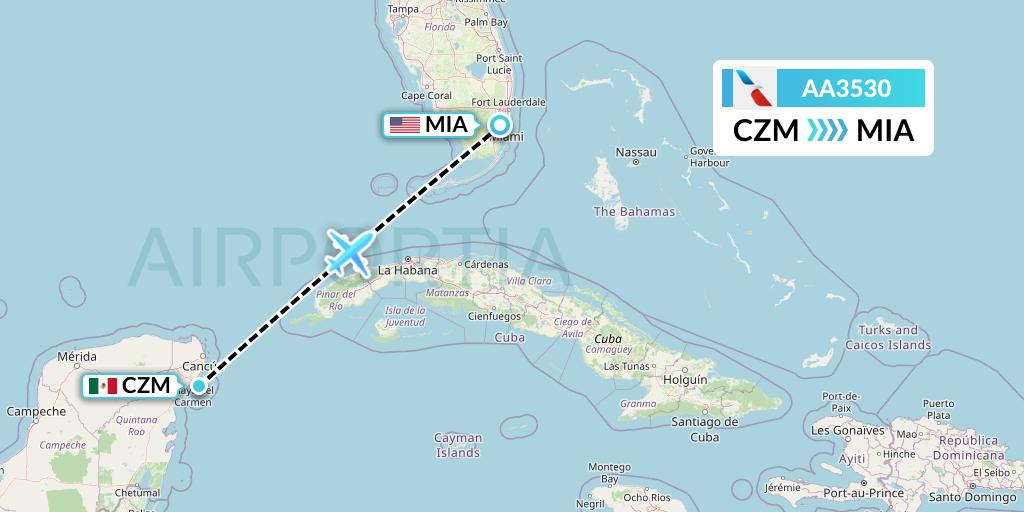AA3530 American Airlines Flight Map: Cozumel to Miami