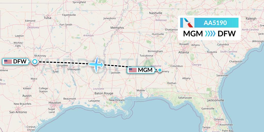 AA5190 American Airlines Flight Map: Montgomery to Dallas