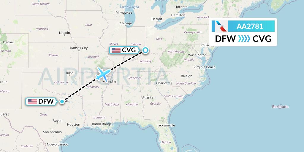AA2781 American Airlines Flight Map: Dallas to Cincinnati