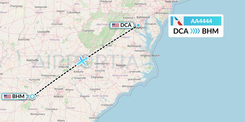 AA4444 American Airlines Flight Map: Washington to Birmingham