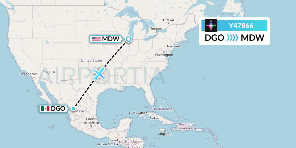 Y47866 Volaris Flight Map: Durango to Chicago