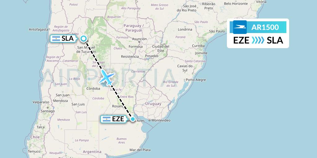 AR1500 Aerolineas Argentinas Flight Map: Buenos Aires to Salta
