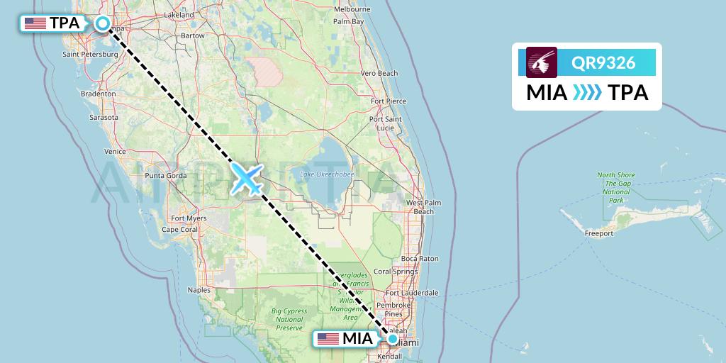 QR9326 Qatar Airways Flight Map: Miami to Tampa