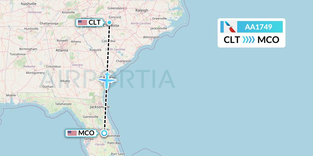 AA1749 American Airlines Flight Map: Charlotte to Orlando