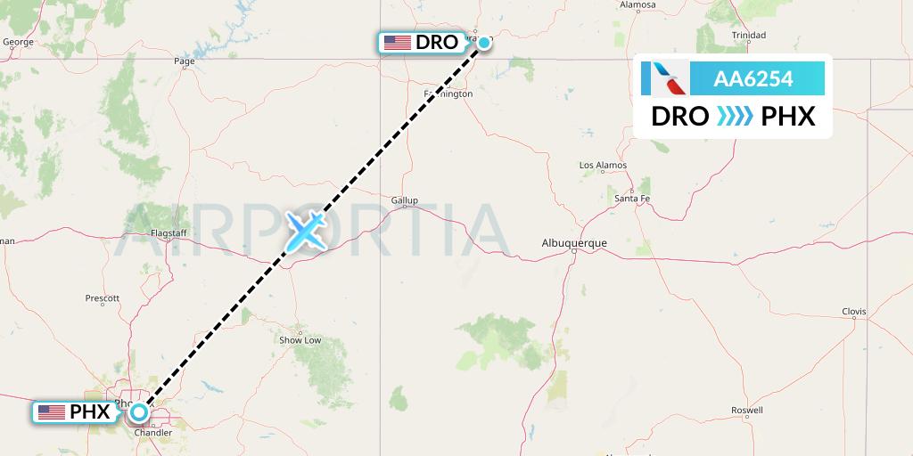 AA6254 American Airlines Flight Map: Durango to Phoenix