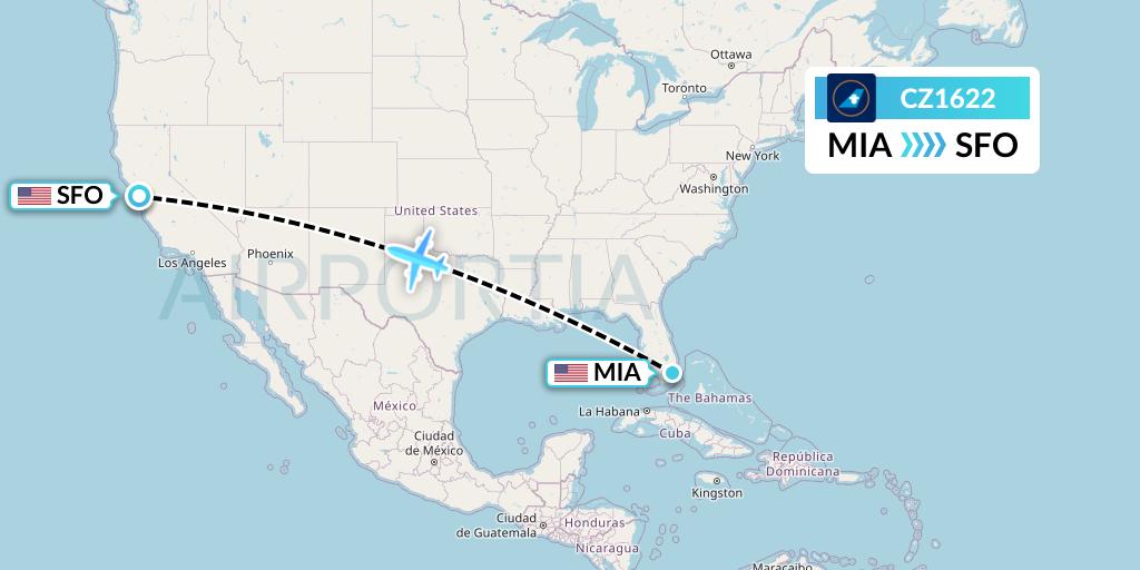 CZ1622 China Southern Airlines Flight Map: Miami to San Francisco