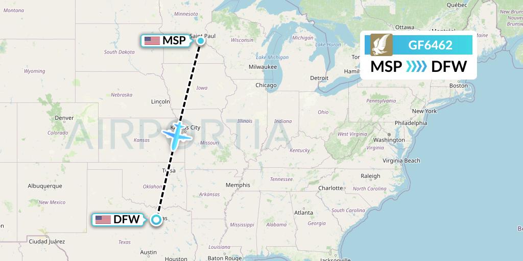 GF6462 Gulf Air Flight Map: Minneapolis to Dallas