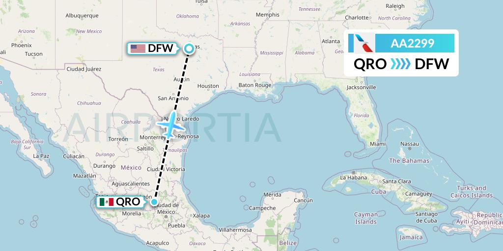 AA2299 American Airlines Flight Map: Queretaro to Dallas