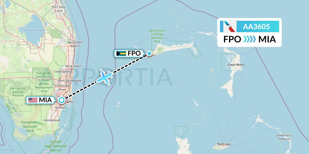AA3605 American Airlines Flight Map: Freeport to Miami