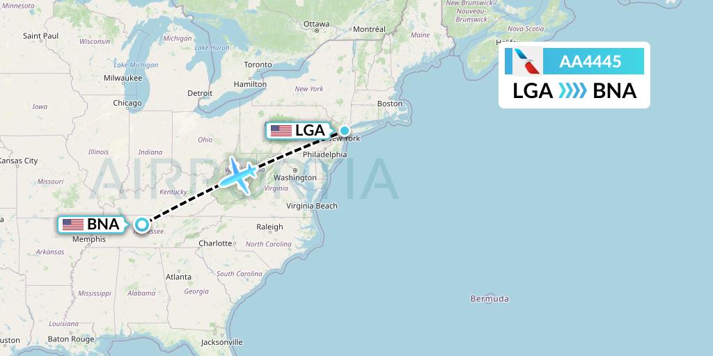 AA4445 American Airlines Flight Map: New York to Nashville