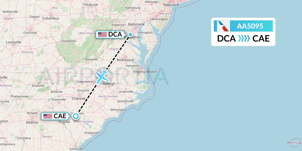 AA5095 American Airlines Flight Map: Washington to Columbia