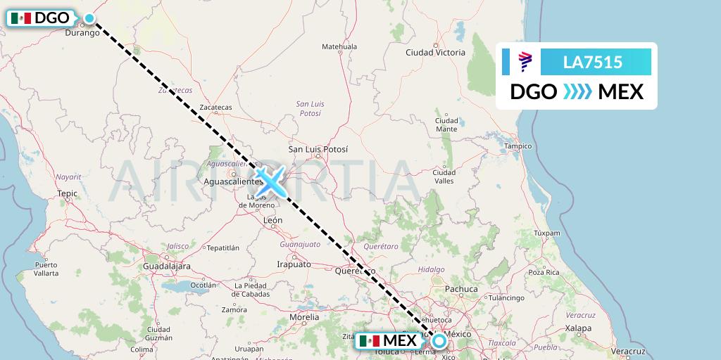 LA7515 LAN Airlines Flight Map: Durango to Mexico City