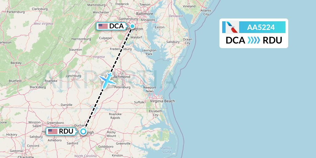 AA5224 American Airlines Flight Map: Washington to Raleigh-Durham