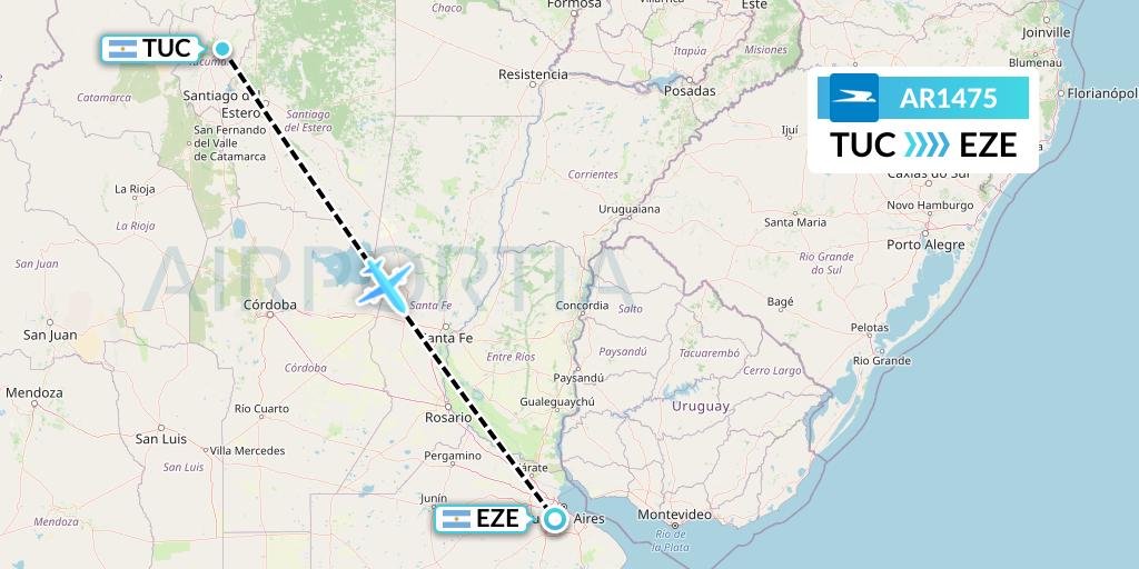 AR1475 Aerolineas Argentinas Flight Map: Tucuman to Buenos Aires