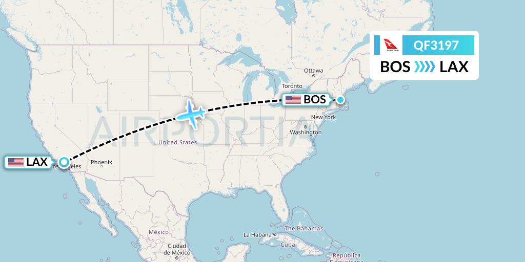 QF3197 Qantas Flight Map: Boston to Los Angeles