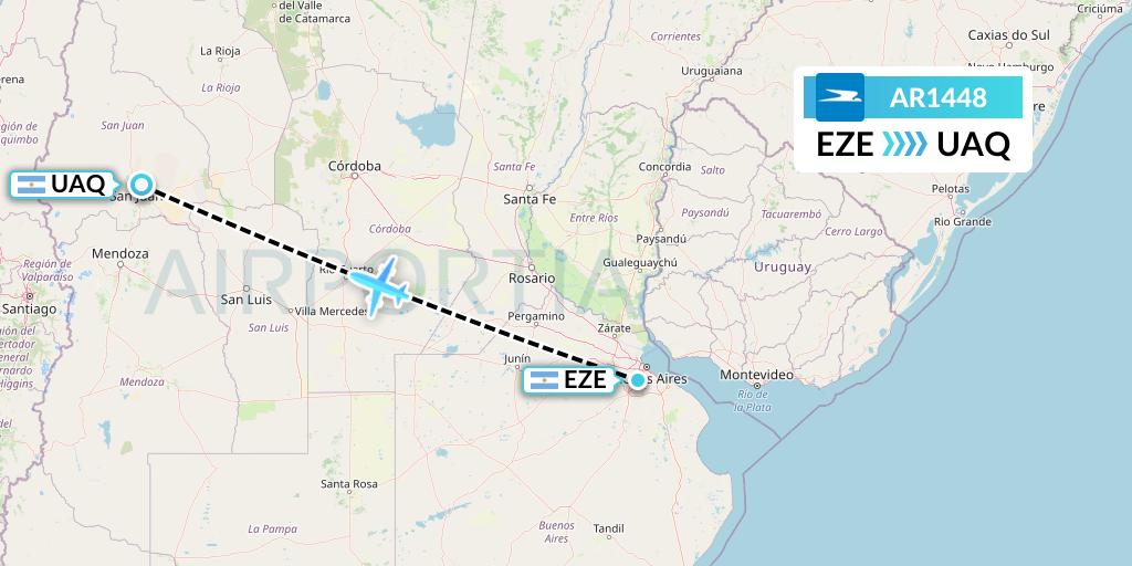 AR1448 Aerolineas Argentinas Flight Map: Buenos Aires to San Juan