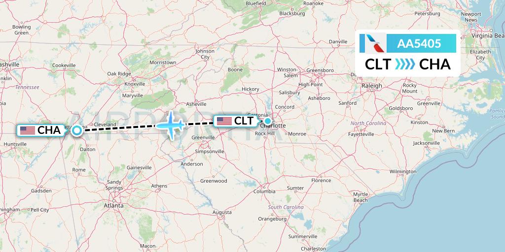 AA5405 American Airlines Flight Map: Charlotte to Chattanooga