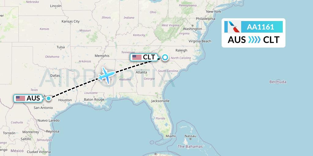 AA1161 American Airlines Flight Map: Austin to Charlotte