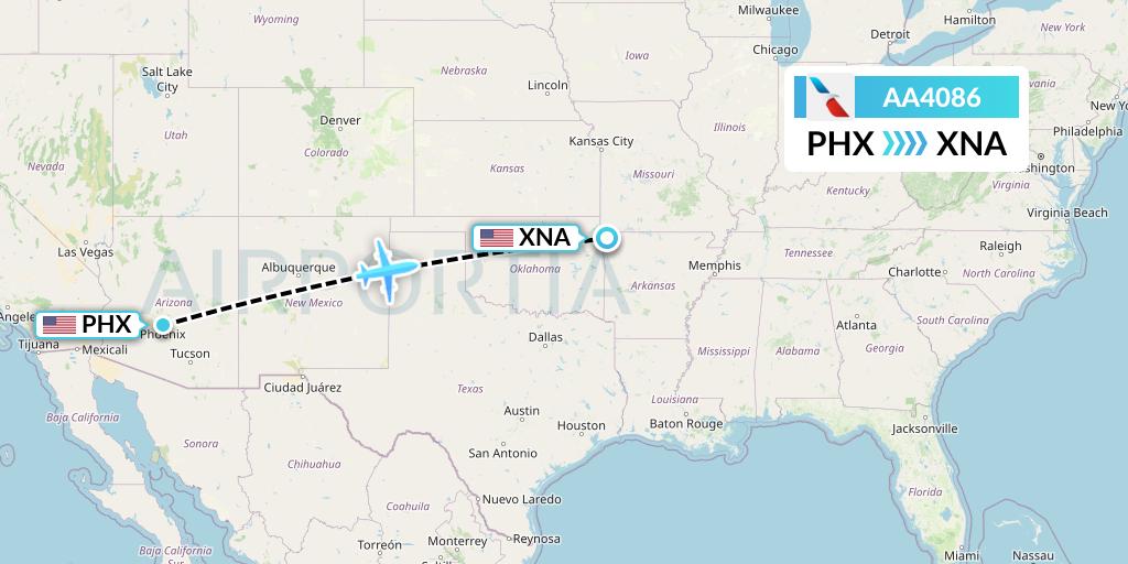 AA4086 American Airlines Flight Map: Phoenix to Bentonville