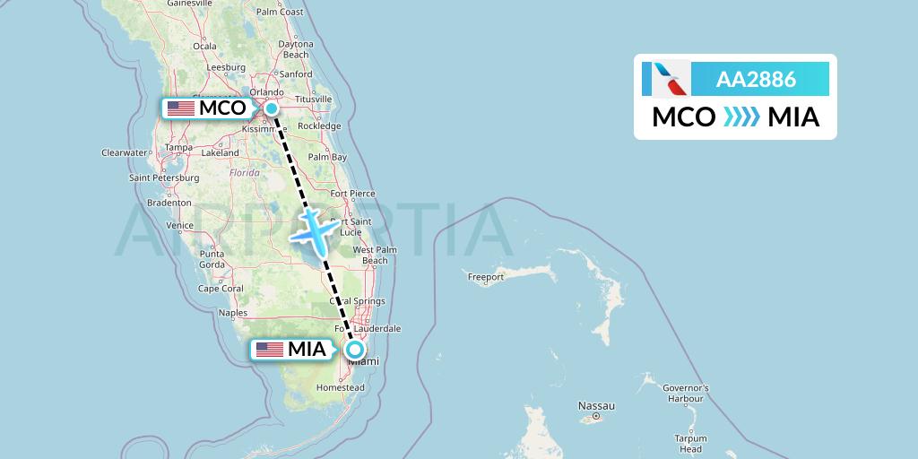 AA2886 American Airlines Flight Map: Orlando to Miami