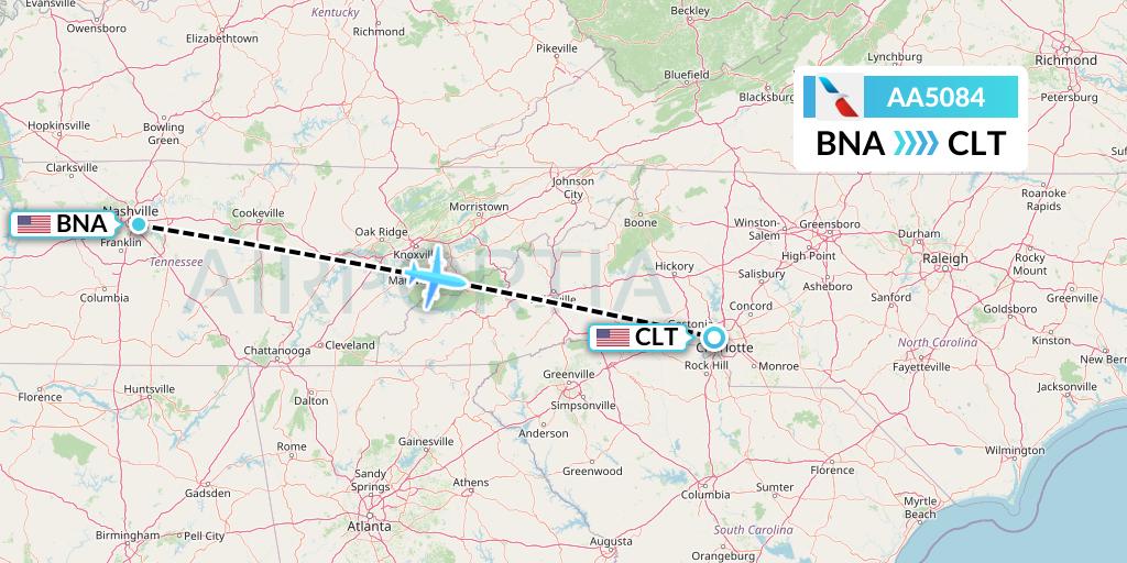 AA5084 American Airlines Flight Map: Nashville to Charlotte